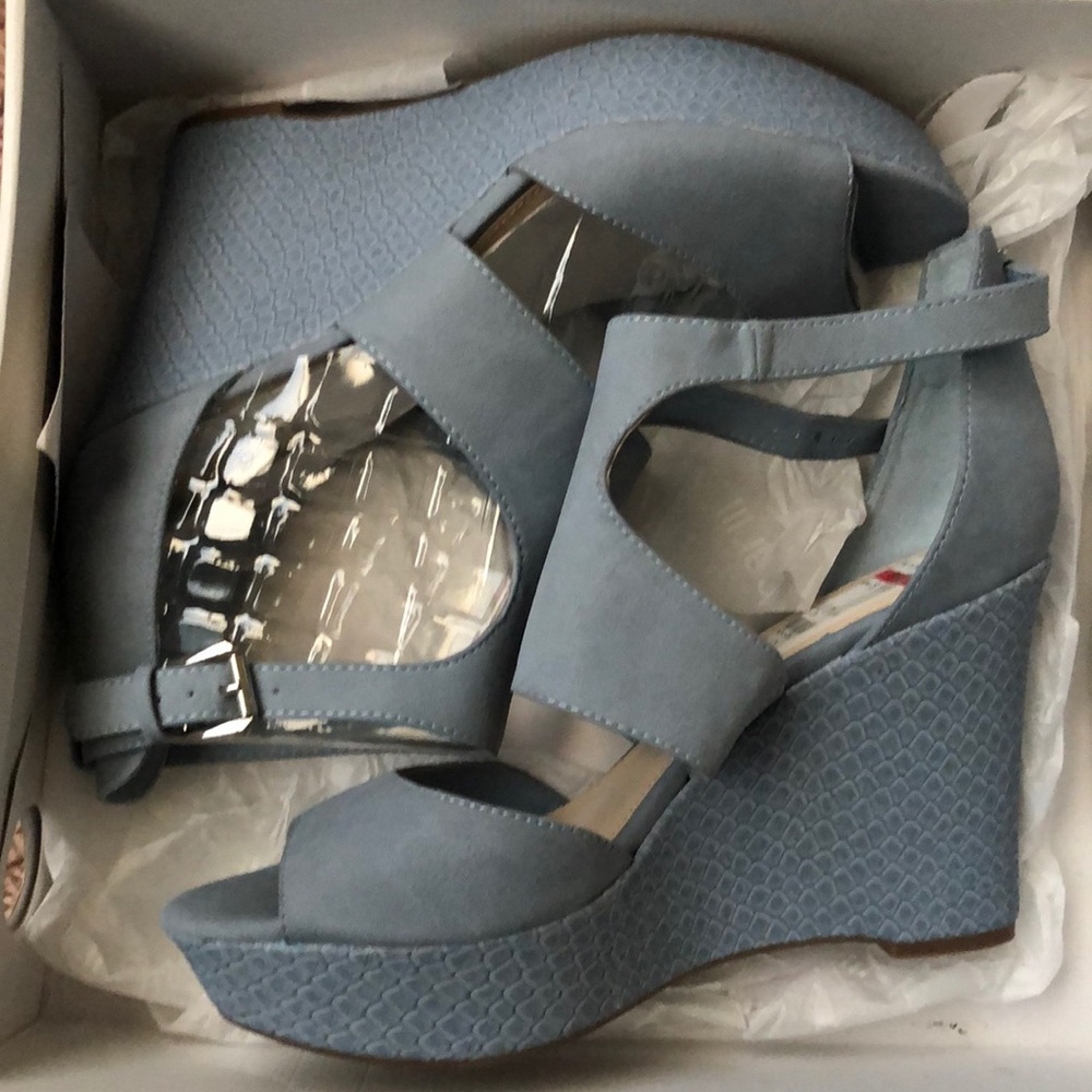 Brand new blue wedge heels